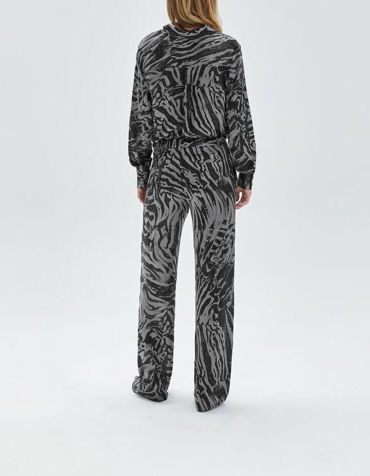 Pure Edition-Wijde grijze broek zebraprint Dames-3