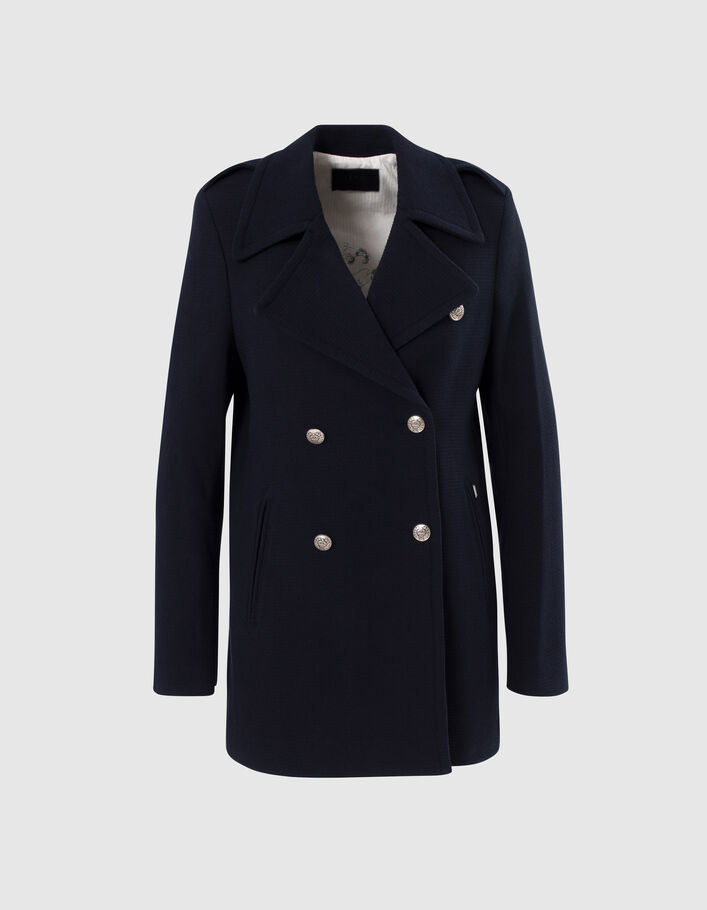 Women’s navy textured knit pea coat
