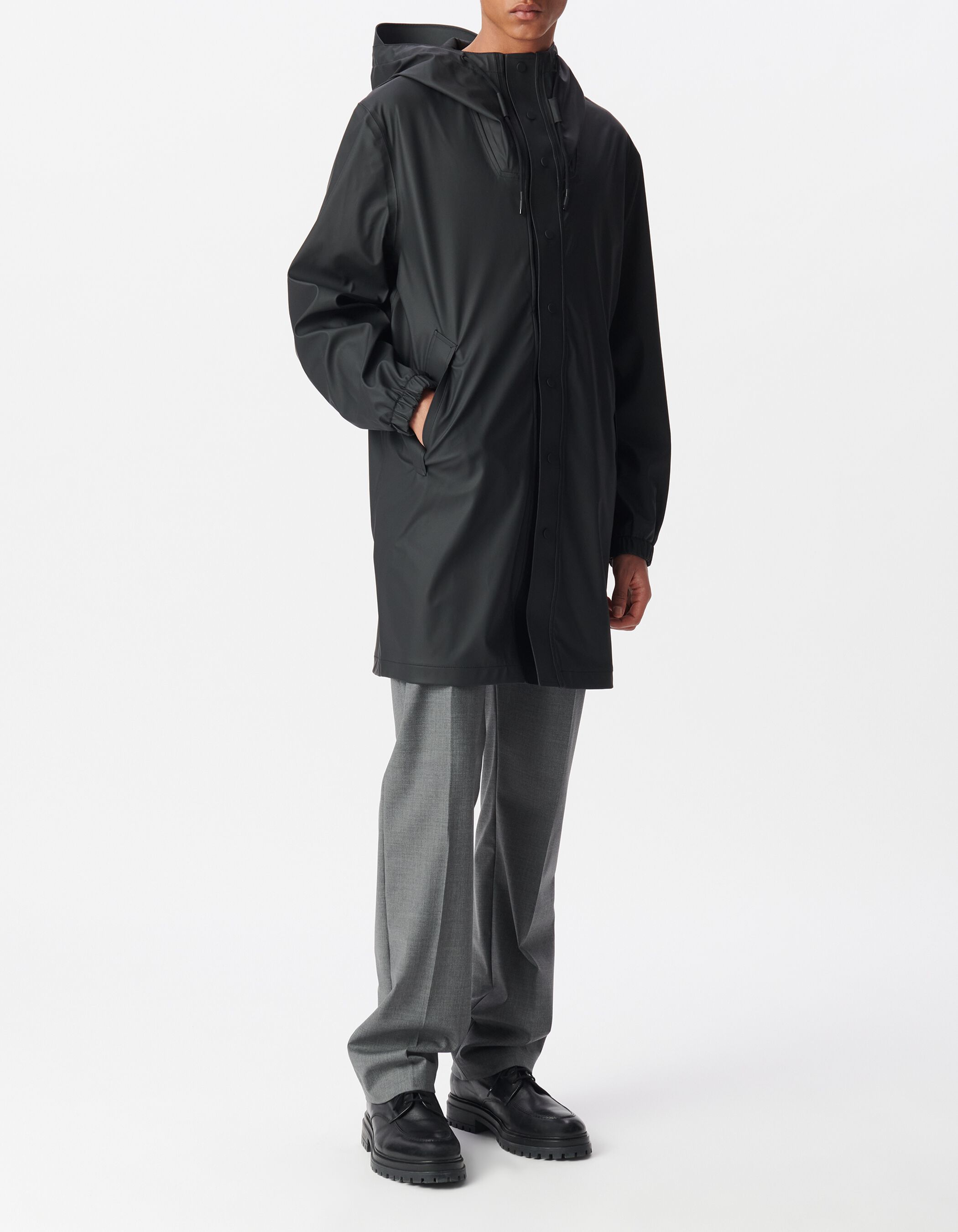Men's black rubber nylon hooded parka IKKS