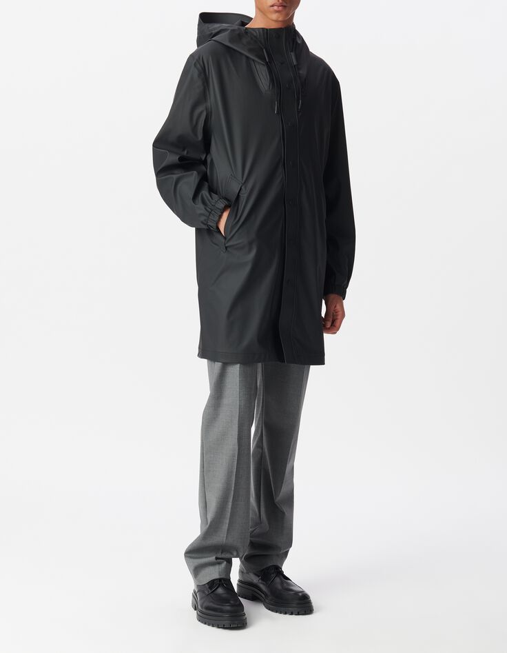 Men&rsquo;s black rubber nylon hooded parka-2