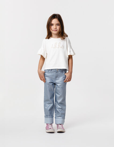Blaue STRAIGHT-Mädchenjeans, irisierender Maxi-Umschlag - IKKS