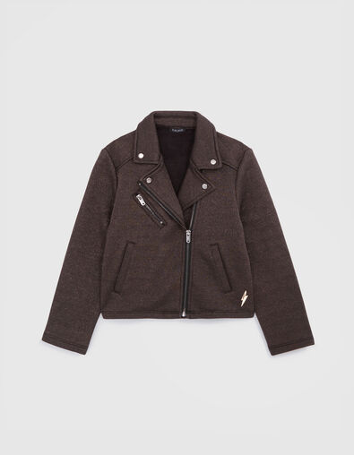 Zwart fleece bikervest met pailletten voor meisjes - IKKS