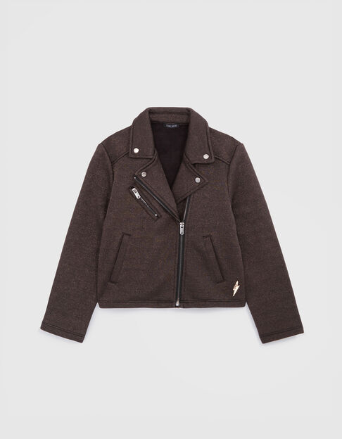 Zwart fleece bikervest met pailletten voor meisjes - IKKS