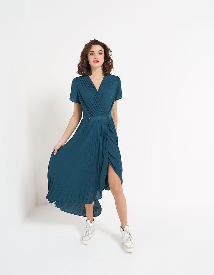 Langes plissiertes Wickelkleid in Sea Green I.Code-5 Langes plissiertes Wickelkleid in Sea Green I.Code-5