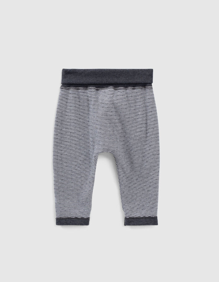 Pantalón reversible gris jaspeado y rayas algodón bio bebé-5
