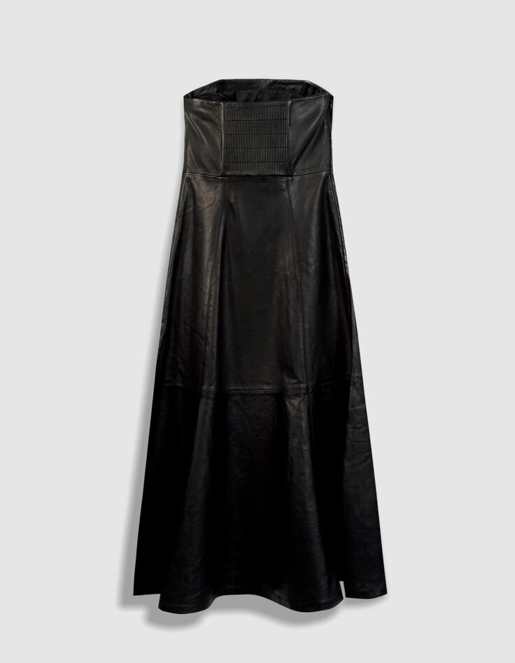 Vestido bustier cuero negro Mujer-8