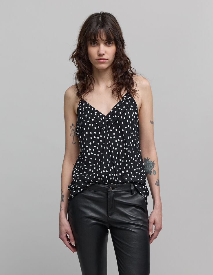 Zwart hemdje dunne bandjes LENZING™ ECOVERO™ Dames stippen-3