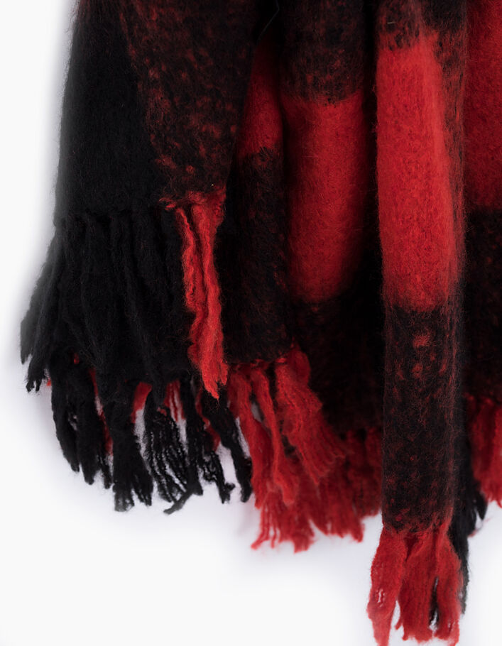 Women’s black and red check fluffy scarf - IKKS