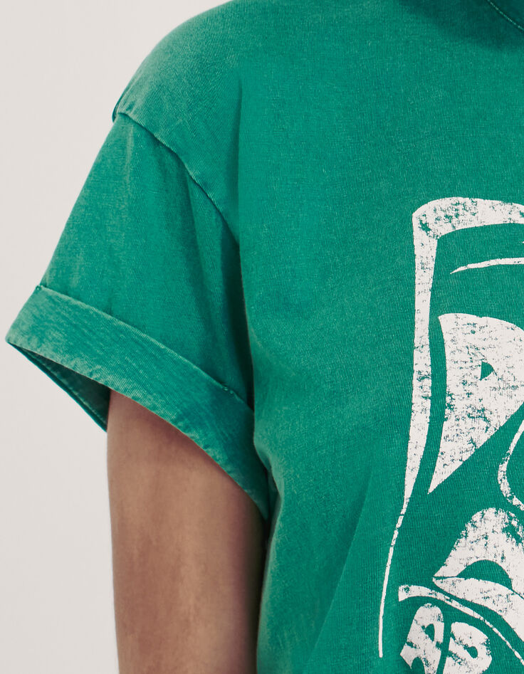 Tee-shirt col rond coton bio vert visuel message femme-3