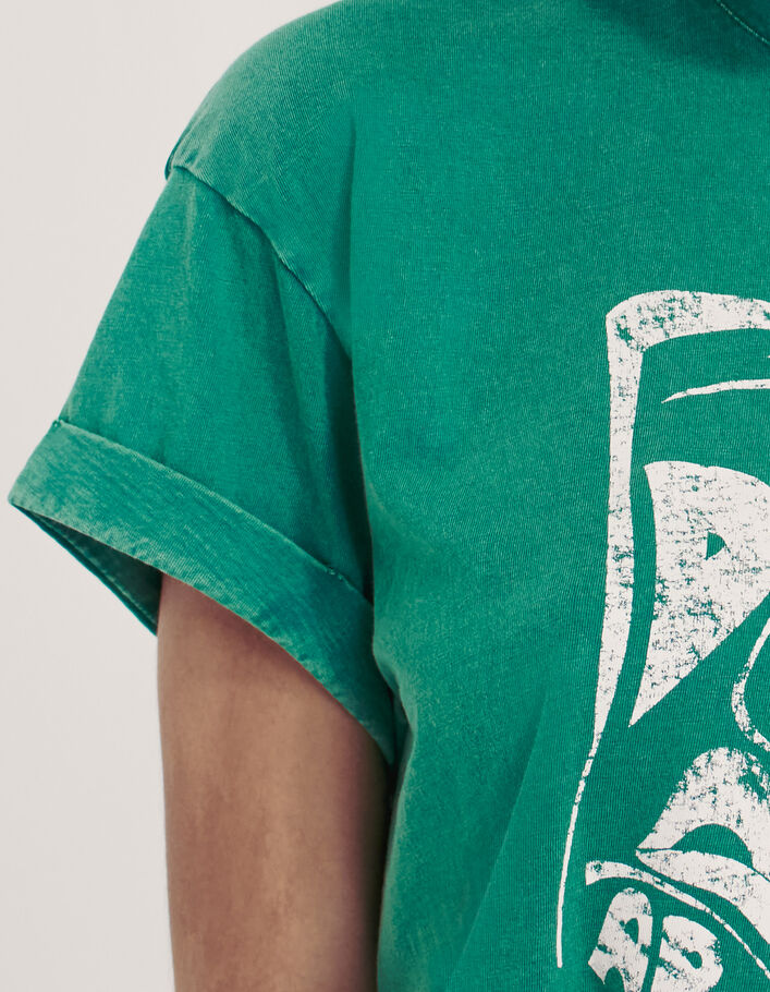 Tee-shirt col rond coton bio vert visuel message femme-3