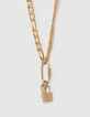 Collar largo mezcla cadenas candados y llaves dorado mujer-4
