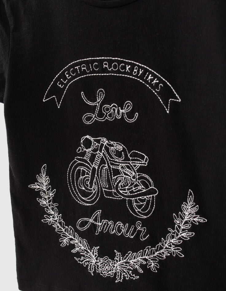 M&auml;dchen-T-Shirt mit Motorrad- und Blumenstickerei-5