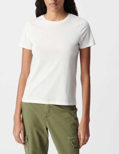 White round neck T-shirt with chevron embroidery for women - IKKS