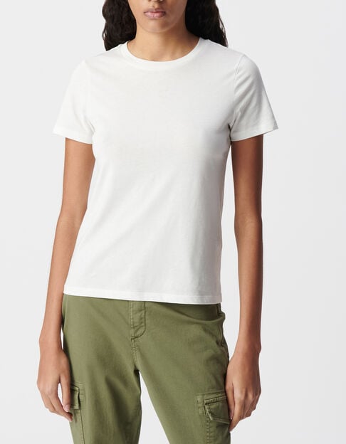 Tee-shirt col rond blanc broderie chevrons dos Femme - IKKS