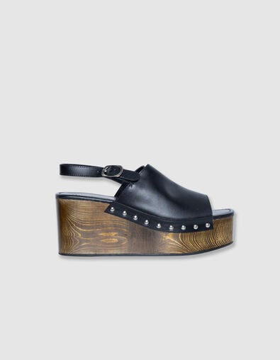 Women's black leather wedge sandals - IKKS