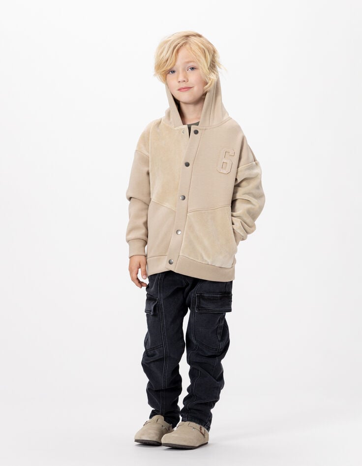 Cárdigan capucha cremallera beige bimaterial niño-4