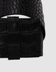 Ceinture robe noire cuir embossé effet croco Femme-5
