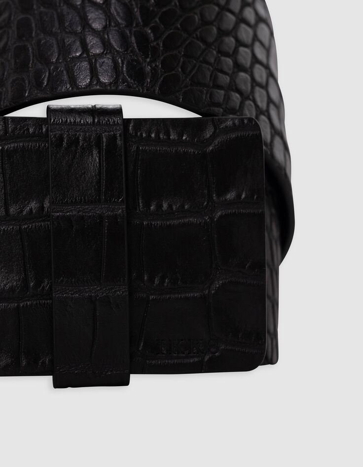Ceinture robe noire cuir embossé effet croco Femme-5