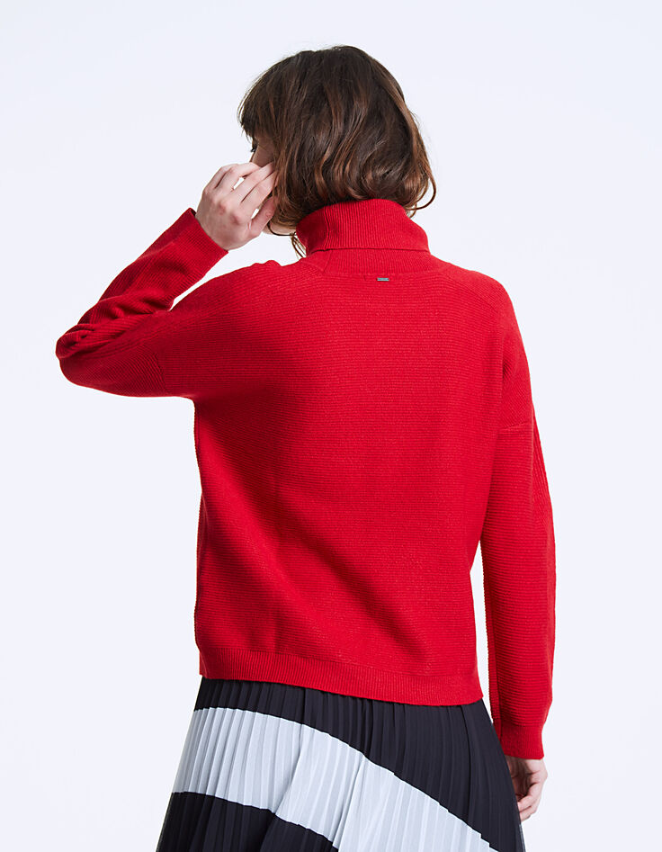 Pull maille tricot rouge apport laine femme-3