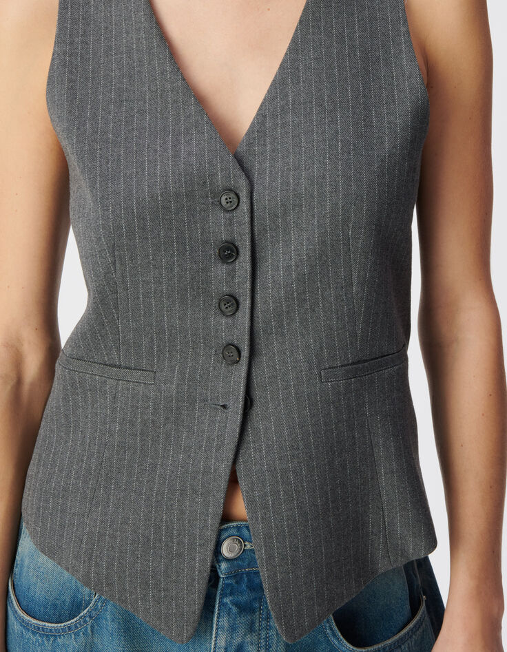 Gilet de costume sans manches gris rayures tennis Femme-4