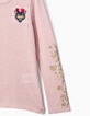 Tee-shirt rose à rayures pailletées et patch fille-5