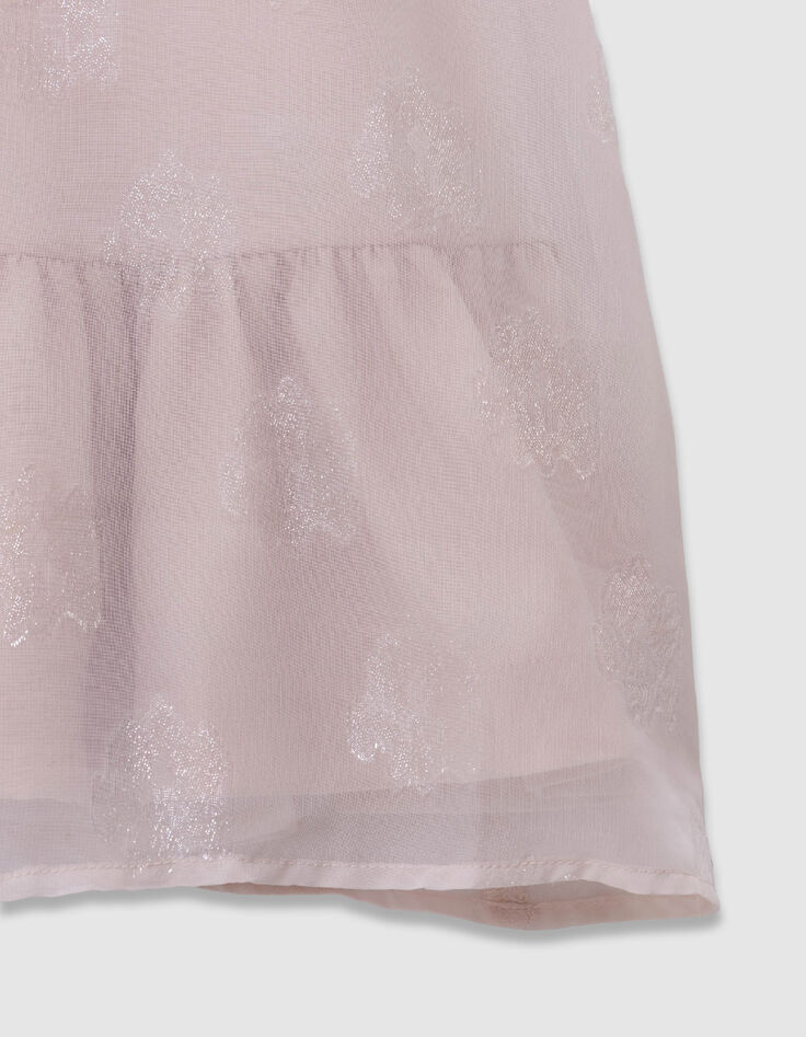 Rosa Jacquard-Kleid  Blumenmuster auf Voile  M&auml;dchen-4