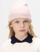 Gorro rosa punto purpurina bordado flores niña-1