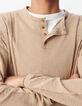 Men&rsquo;s beige organic cotton fine knit button-neck sweater-4