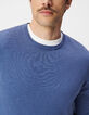 Men's blue organic cotton fine knit flamed sweater-4