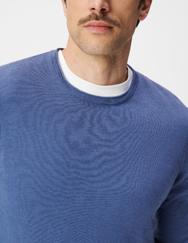 Men's blue organic cotton fine knit flamed sweater-4