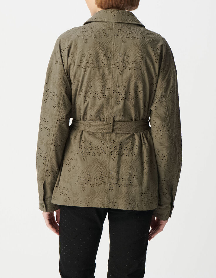 Veste saharienne kaki coton bio broderie anglaise Femme-2