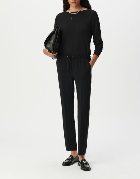 Dames rechte zwarte broek met elastische tailleband - IKKS