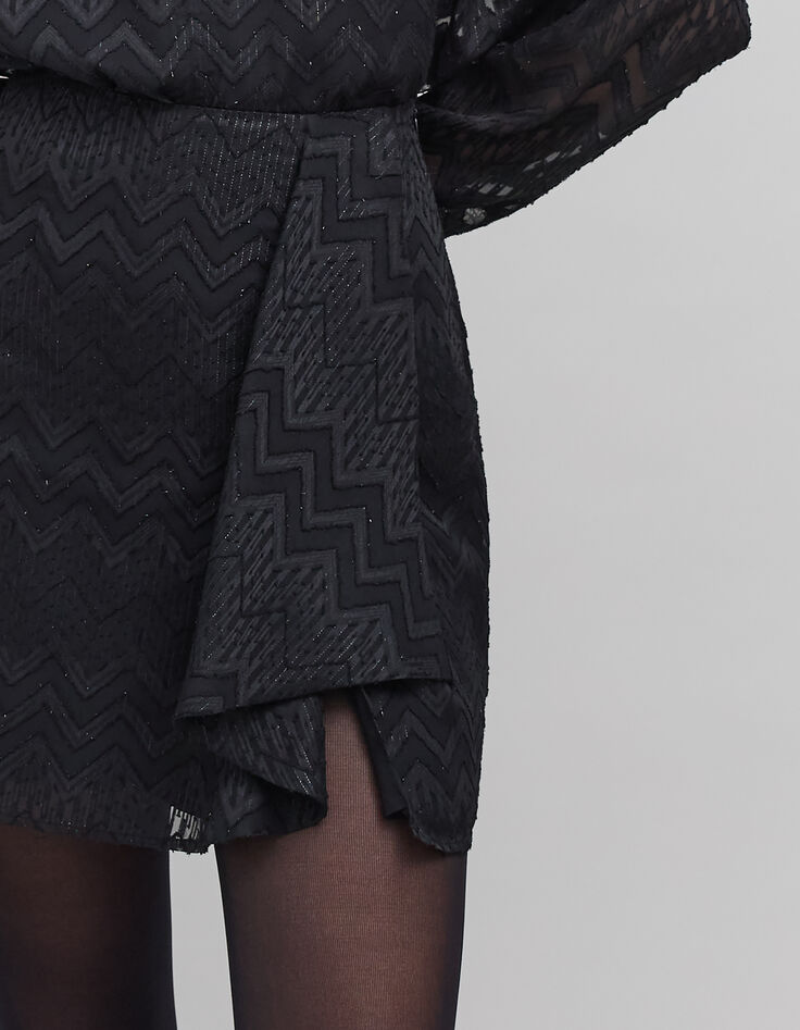Blouse noire voile jacquard chevrons lurex Femme-7