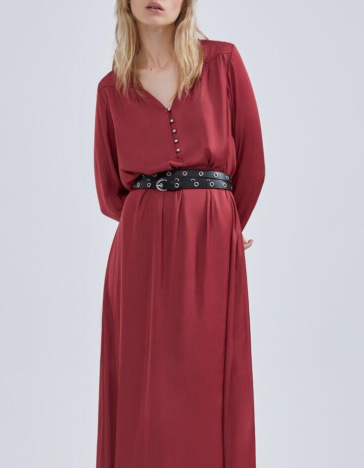 Langes, kamelienfarbenes Damenkleid aus Polyesterjaponais-2
