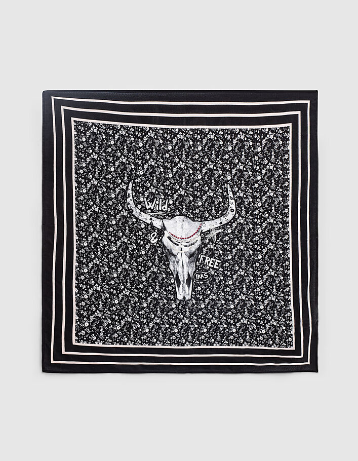 Girls’ black flower and buffalo print scarf - IKKS