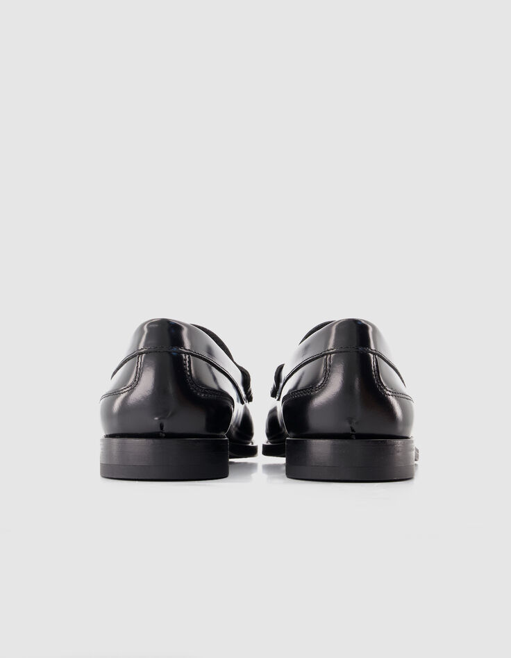 Mocassins noirs cuir avec couture fronc&eacute;e Femme-4