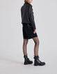 Women's black woven leather biker-style jacket with beads-6