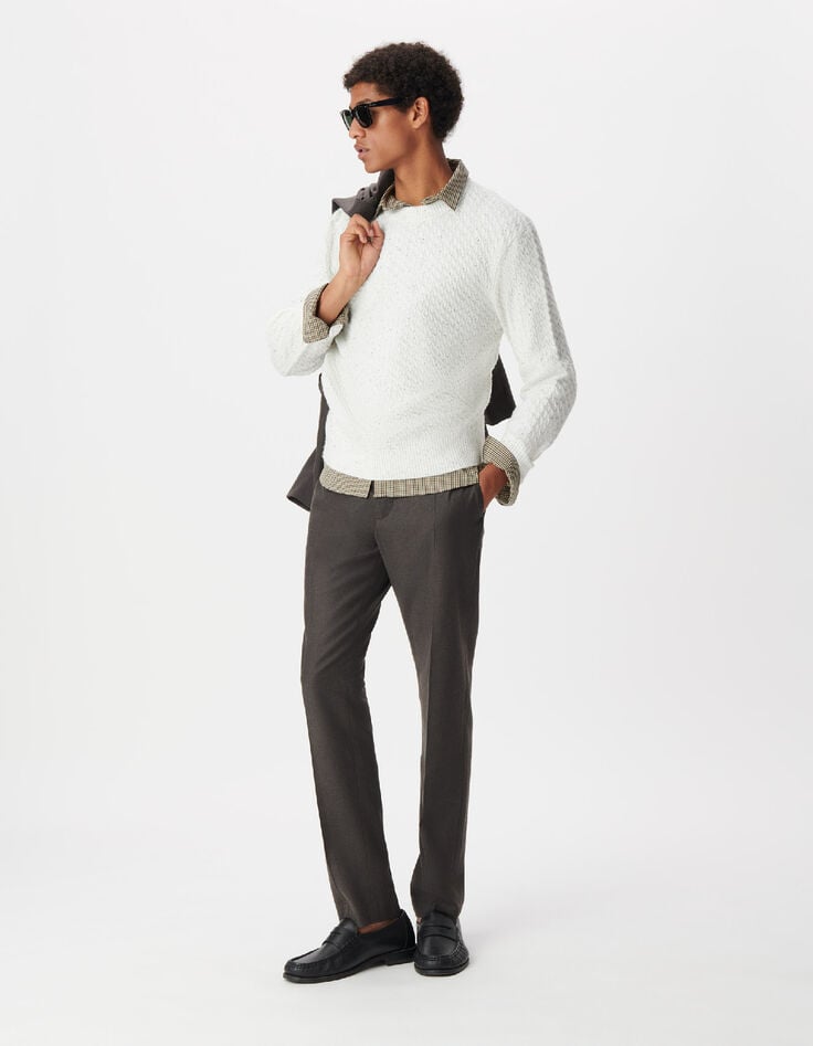 Pantalon de costume marron flanelle 100% laine Homme-4