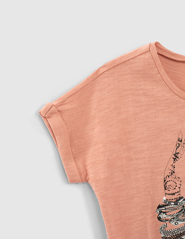 T-shirt dusty rose bio avec mains formant un cœur fille-4