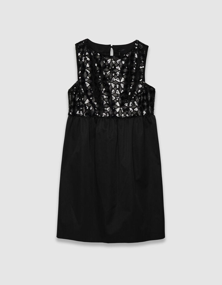 Schwarzes Damenkleid mit Grafikpaillettenstickerei-7