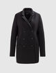 Women's black pea jacket with closed tailoring collar-5