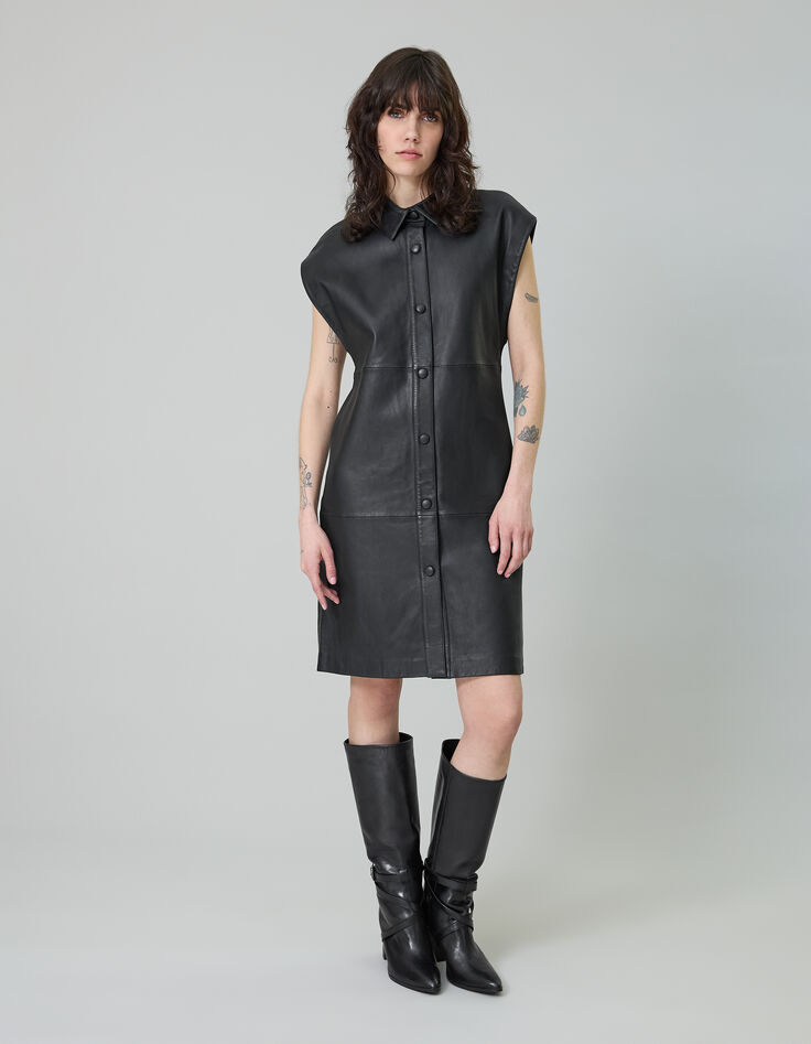 Pure Edition-Robe noire cuir sans manches Femme-1