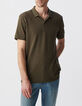 Khaki Herrenpolo, Biowolle, Jacquard-Relief, Schachbrett-2
