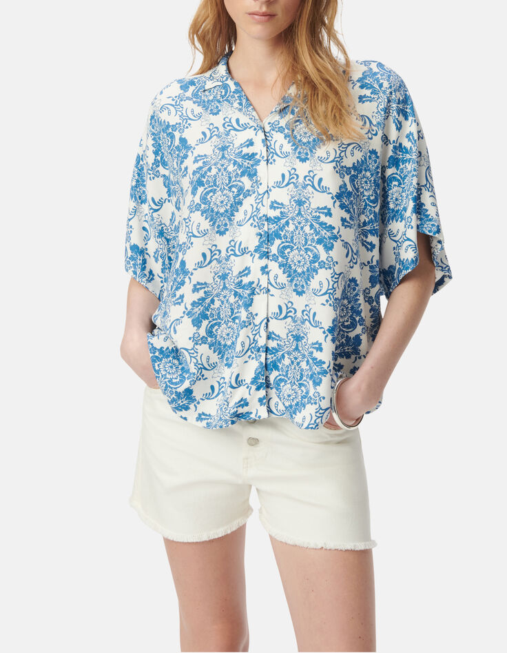 Chemise LENZING&trade; ECOVERO&trade; imprim&eacute; fa&iuml;ence bleu Femme-1