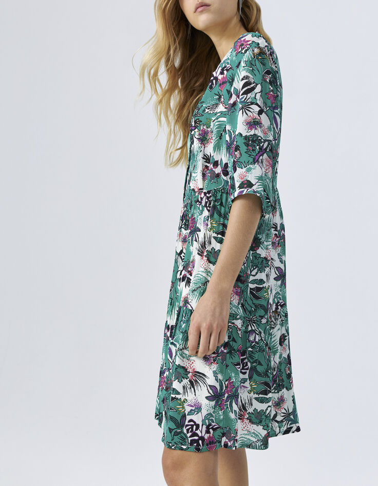 Groene jurk met plantenprint Dames-5