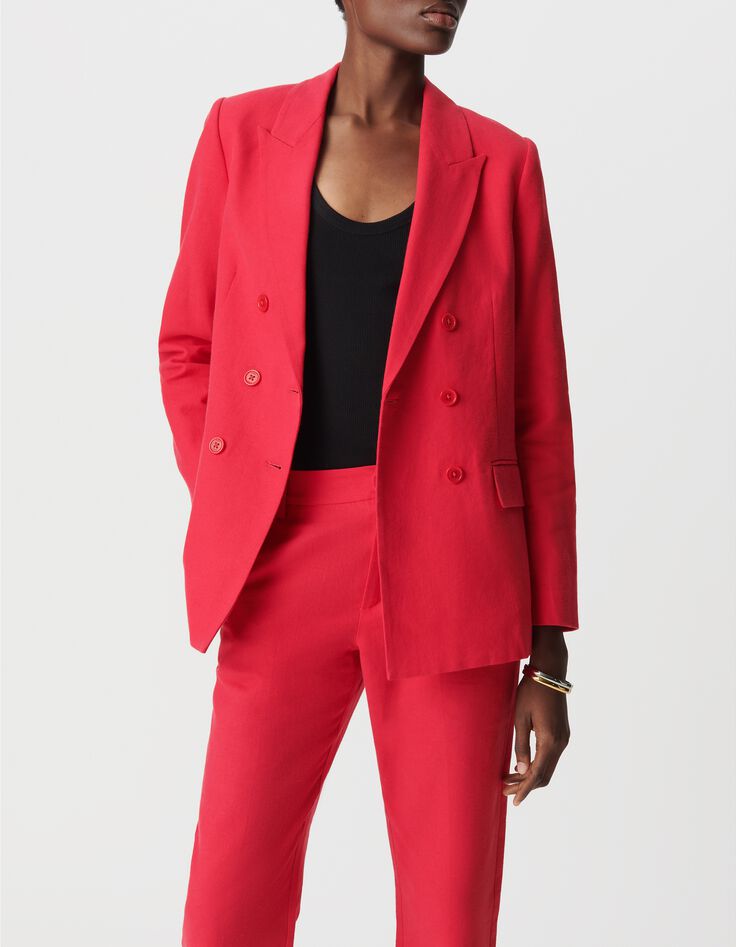 Rote Anzugjacke aus Leinen und Baumwolle, gekreuzt, Frau-2