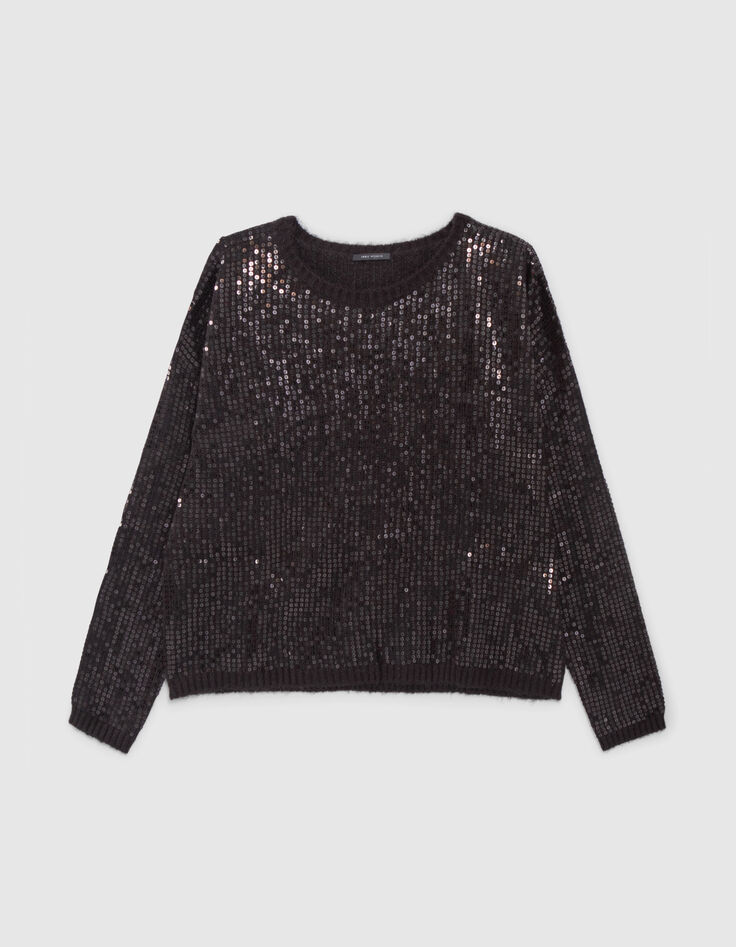 Women’s black knit oversize sweater, embroidered sequins-5
