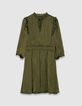Vestido caqui satinado arrugado volantes plisados mujer-6