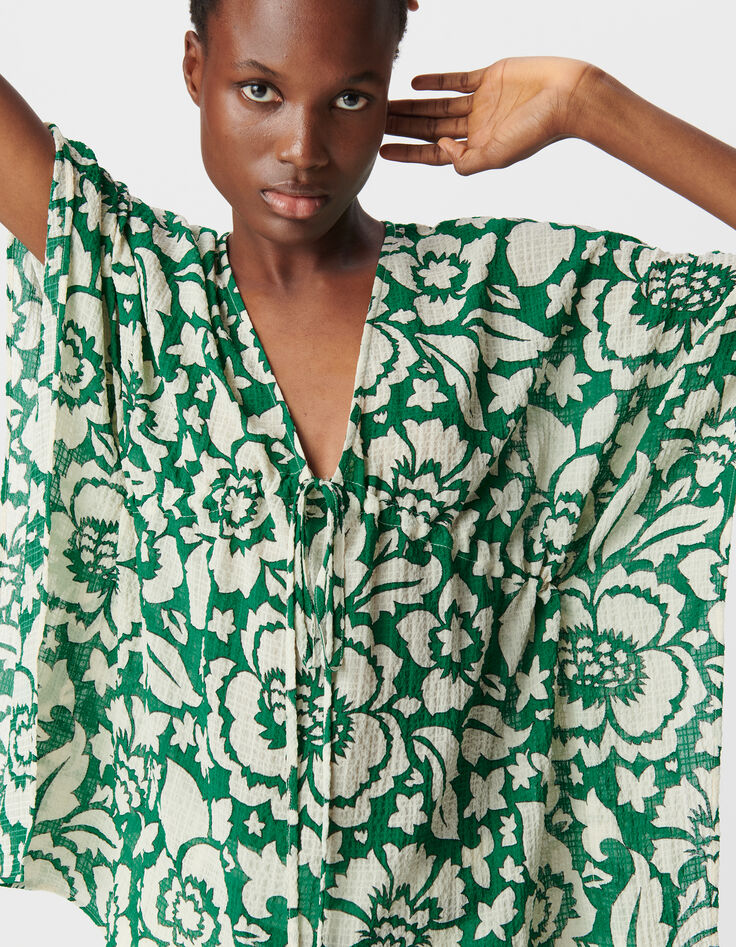Blouse verte imprimé maxi tropical Femme-4