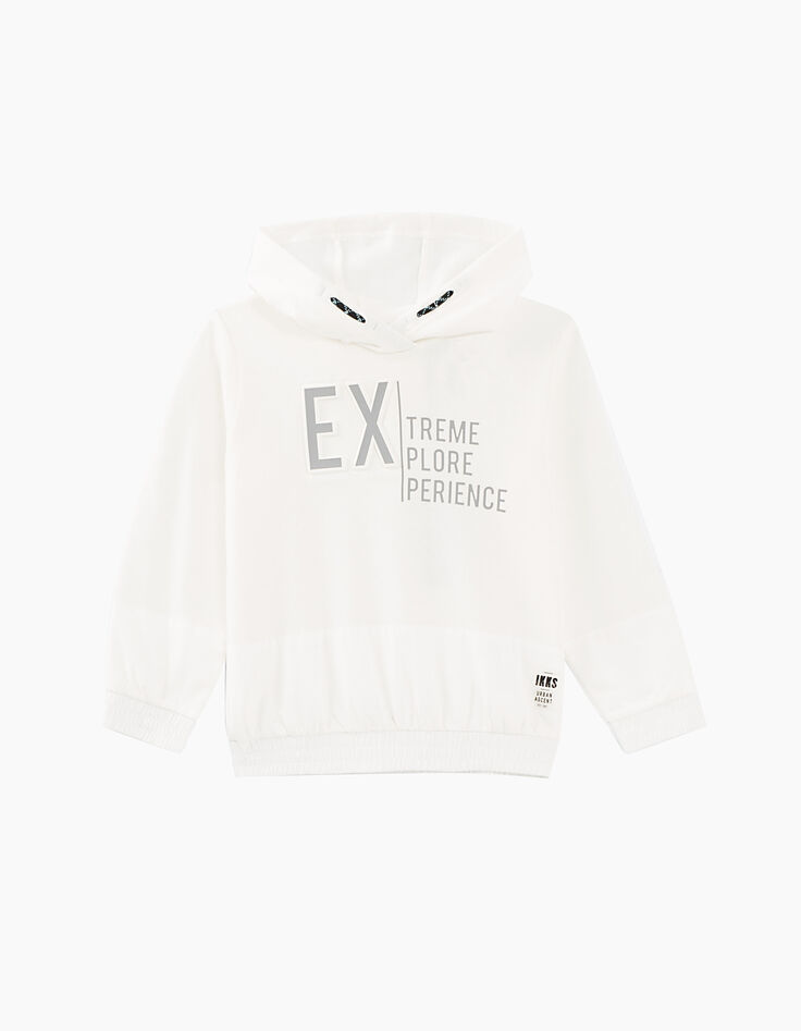 Sweat blanc bi matière à capuche garçon -2